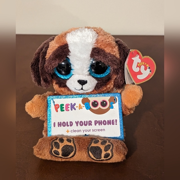 TY Peek A Boos Pups Phone Holder Beanie Boo New Plush Dog Brown - Picture 8 of 8